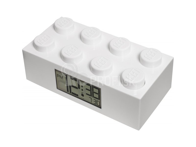 LEGO hodiny s budíkom Brick biele