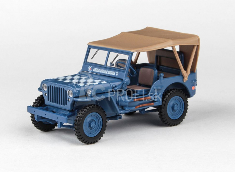 Abrex Cararama 1:43 – 1/4 Ton Military Vehicle Soft Top – Blue With Sandy Soft Top