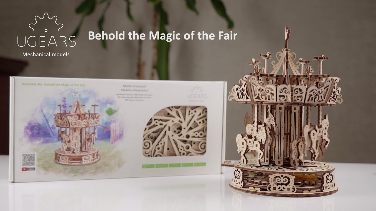 Ugears 3D drevené mechanické puzzle kolotoč