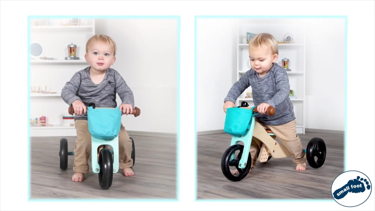 Malá drevená trojkolka 2v1 tyrkysová