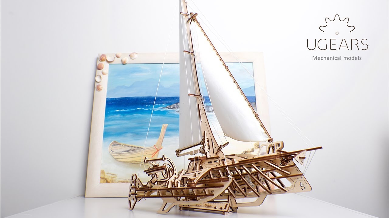 Ugears 3D drevené mechanické puzzle Plachetnica Merihobus (trimarán)