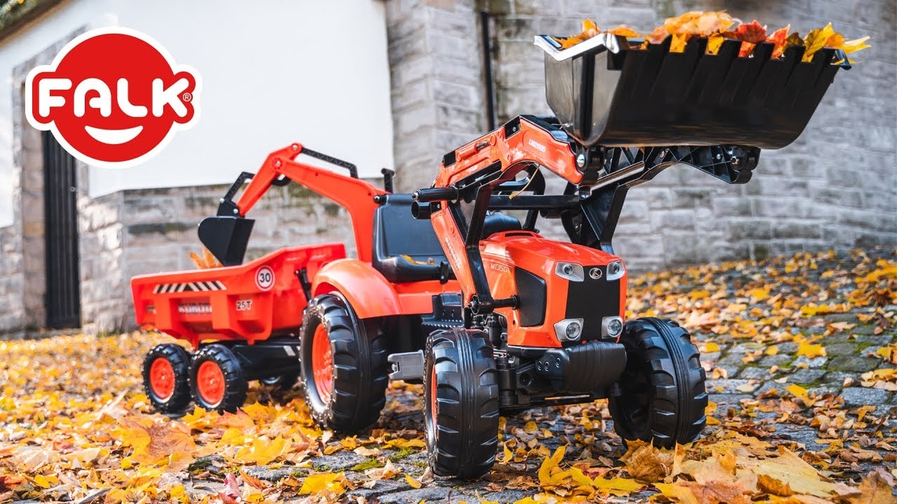 FALK – Šliapací traktor Kubota s nakladačom, rýpadlom a maxi vlečkou