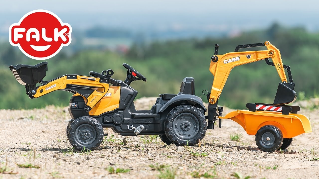 FALK – Šliapací traktor Case IH Backhoe s nakladačom, rýpadlom a vlečkou