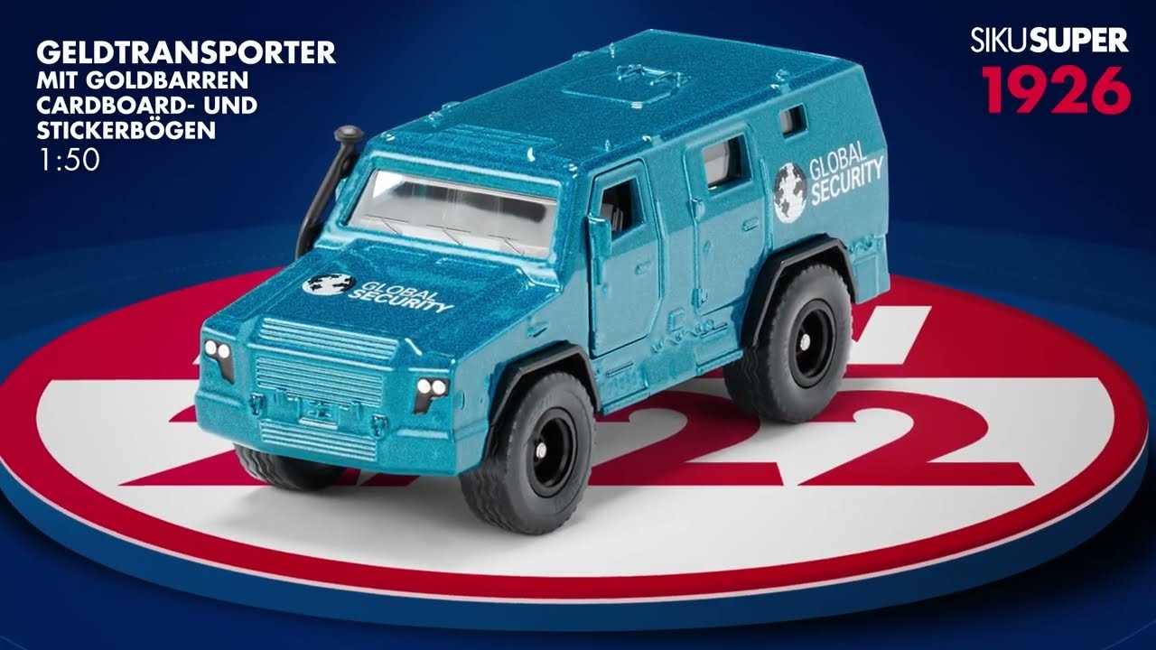 SIKU Super – bezpečnostné auto na prepravu peňazí a cenností s nálepkami, 1:50