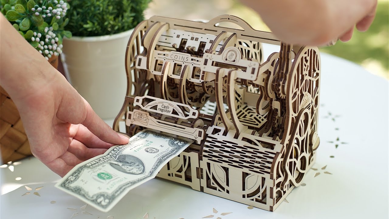 Ugears 3D drevené mechanické puzzle Pokladňa