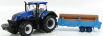 Bburago New holland T7hd Traktor s prívesom Kufor Transport - Trasporto Tronchi 1:32 Modrá