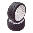 1/8 GT Sport gumy HARD nalepené gumy, biele disky, 2 ks