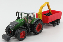Bburago Fendt Vario 1000 Tractor With Crane And Trailer 2016 1:50 zeleno-sivo-červená