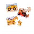 Bigjigs Toys Puzzle 3v1 Stavebné stroje