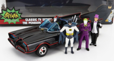 Jada Batman Batmobile 1966 - Klasický televízny seriál s Batmanom - Joker - Pinguin Figúrky 1:24 Black Red