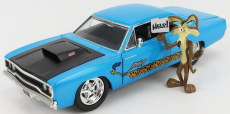 Jada Plymouth Road Runner Coupe 1970 s figúrkou Wile E. Coyote - Looney Tunes 1:24 modrá