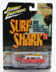 Johnny Lightning Cadillac Eldorado Ambulance With Shark Graphics An Surfboards 1959 1:64 Hrdzavá červená biela