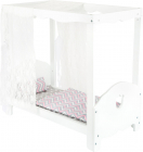 Malá drevená posteľ pre bábiky s baldachýnom biela poškodený obal