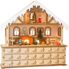 Malý drevený adventný kalendár Magic Christmas House
