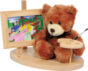 Malý drevený dekoračný stojan s medvedíkom