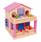 Malý nožný ružový domček pre bábiky s terasou Clara zľava