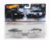 Mattel hot wheels Bugatti Set 2x Veyron 2009 + Bugatti Chiron 2016 1:64 čierna strieborná