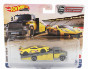 Mattel Hot Wheels Nákladné auto s rampou Car Transporter s Chevrolet Corvette C8.r N 3 Racing 2021 1:64 žlto-sivá