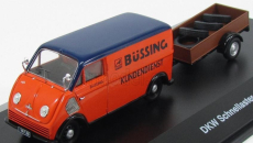 Schuco DKW F89l Van Bussing Kundendiest s prívesom a pneumatikami 1954 1:43 oranžová modrá hnedá