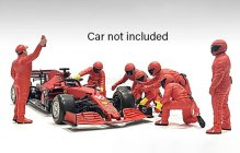 Americké diorámy Figúrky F1 Set 2 2022 - Dioráma Pit-stop Set 7 X Meccanici - Mechanics - With Decals 1:18 Red