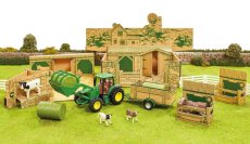 Britains Accessories Diorama Farmárska budova s traktorom John Deere a prívesom 1:32 Zelenožltá