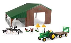 Britský traktor John deere 4020 1968 so zvieratami a farmárskou budovou - Dioráma Stalla Con Animali 1:32 Zelená
