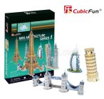 Cubicfun Puzzle 3d v penovej sade 5x Torre Di Pisa - Torre Eiffel - Tower Bridge - Burjal Arab - Petronas Towers - 99 Pezzi - 99 dielikov /
