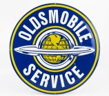 Edicola Príslušenstvo Kovová okrúhla tabuľka - Oldsmobile Service 1:1 Modrá žltá