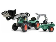 FALK - Farm Lander kráčajúci traktor s nakladačom, rýpadlom a vlečkou zelenej farby