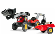 FALK - Farm Lander pedálový traktor s nakladačom, rýpadlom a vlečkou červený