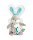 Hračka Doudou Bunny s hrkálkou a držiakom na cumlík 21 cm tyrkysová