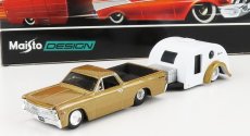 Maisto Chevrolet El Camino Pick-up With Trailer Roulotte 1967 1:64 zlato-biela