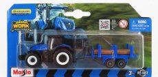 Maisto New holland T7-315 Traktor s prívesom 2018 1:64 Modré drevo