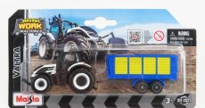 Maisto Valtra Q305 Traktor s prívesom 2018 1:64 Biela modrá žltá