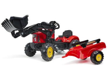 FALK – Šliapací traktor SuperCharger s vlečkou a nakladačom červený
