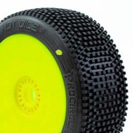 HOT DICE V2 BUGGY C2 (SOFT) lepené pneumatiky, žlté disky (2 ks)