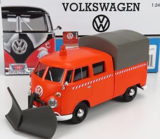 Motor-max Volkswagen T1 Pick-up Double Cabine Spazzaneve - Snehový pluh 1962 1:24 Oranžová