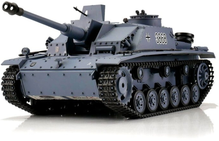 TORRO tank 1/16 RC Sturmgeschütz III, vyhotovenie G, sivá kamufláž – BB Airsoft (kovové pásy)