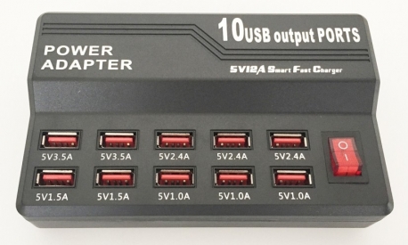 USB rýchlonabíjač s 10-ti USB portami 5V12A