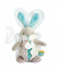 Hračka Doudou Bunny s hrkálkou a držiakom na cumlík 21 cm tyrkysová