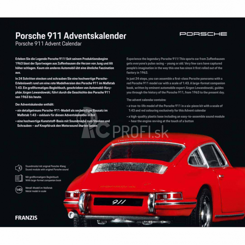 Adventný kalendár Porsche 911 so zvukom 1 : 43, červená