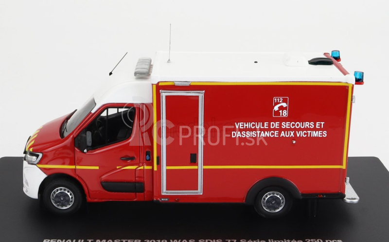 Alerte Renault Master Van Was Sdis 77 Vehicule De Secours Et D'assistance Aux Victimes Ambulance Sapeurs Pompier 2019 1:43 červená biela žltá