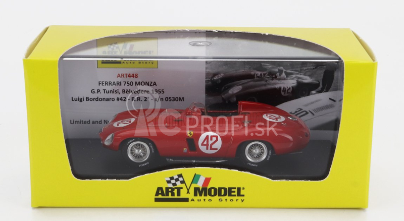 Art-model Ferrari 750 Monza Spider Sn0530m N 42 2nd Tunisi Belvedere Gp 1955 L.bordonaro 1:43 Červená