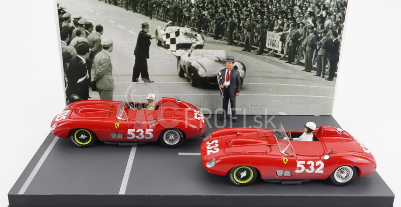 Art-model Ferrari Diorama Set 2x 315s Spider Sn0684 N 535 Winner Mille Miglia 1957 P.taruffi + N 532 2nd Mille Miglia 1957 W.von Trips 1:43 Red