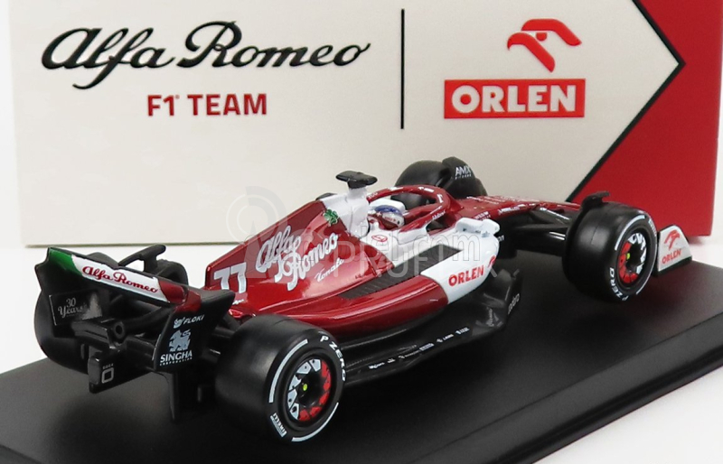 Bburago Alfa romeo F1 C42 Team Orlen Racing N 77 Bahrain Gp 2022 Valtteri Bottas - s prilbou a plastovou vitrínou - exkluzívny model 1:43 White Red Met