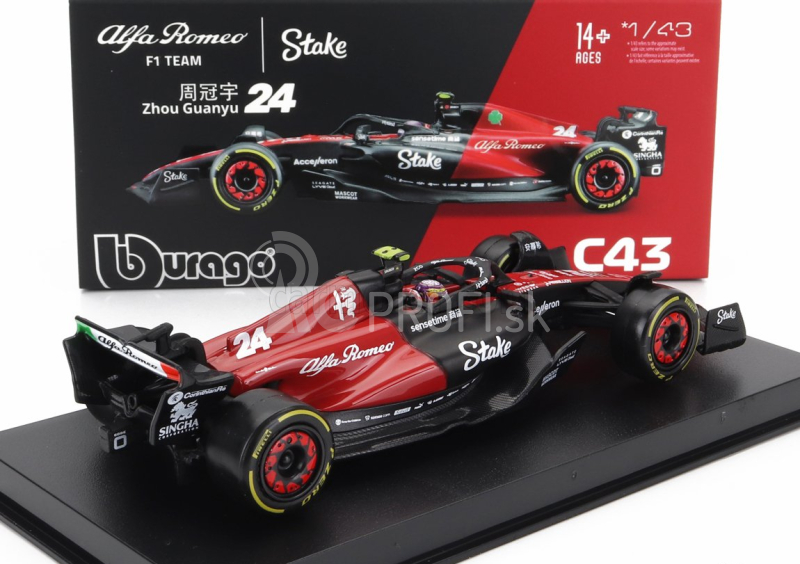 Bburago Alfa Romeo F1 C43 Team Stake N 24 Season 2023 Guanyu Zhou 1:43, čierna