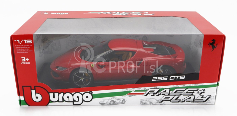 Bburago Ferrari 296 Gtb Hybrid 830hp V6 2021 – Exclusive Carmodel 1:18 Rosso Corsa – červená
