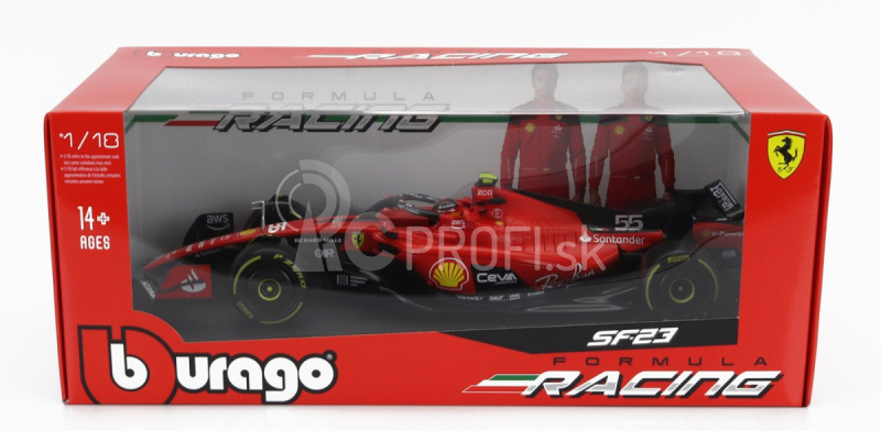 Bburago Ferrari F1 Sf-23 Team Scuderia Ferrari N 55 Sezóna 2023 Carlos Sainz - Exkluzívny model auta 1:18 Červená čierna