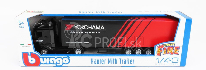 Bburago Mercedes Benz Actros 2 Gigaspace Truck Yokohama pneumatiky 2016 1:43 čierna červená