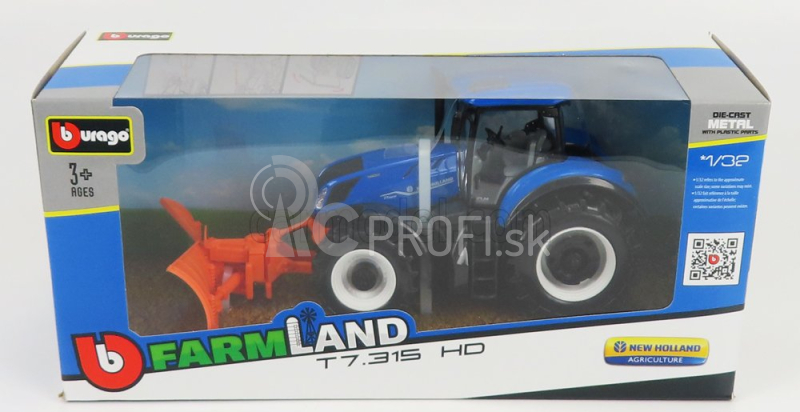 Bburago New holland T7.315 Traktor 2009 1:32 Modrá oranžová